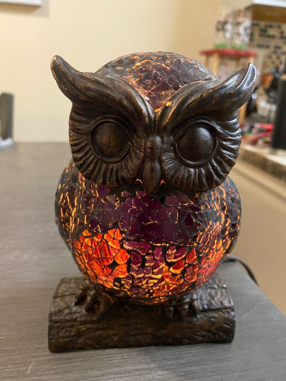 Mosaic Glass Owl Lamp